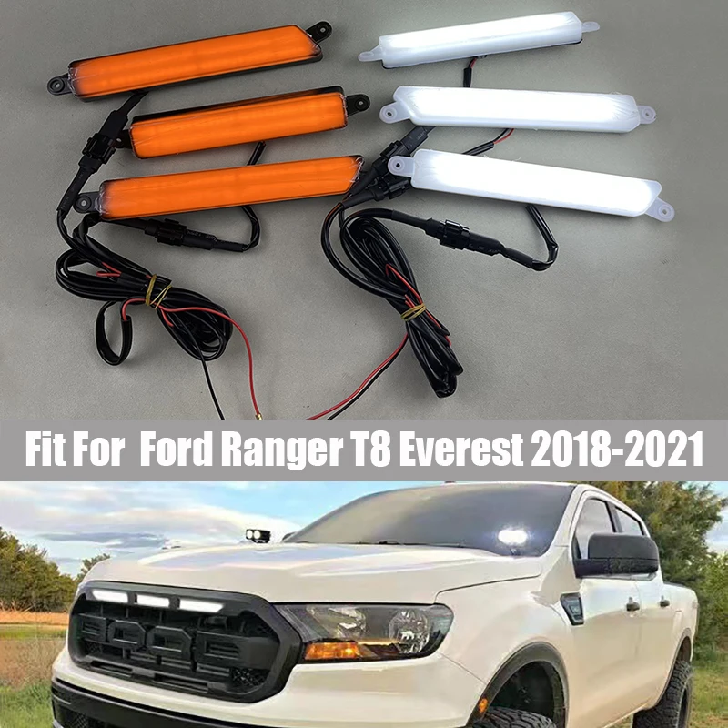 

Front Led Drl Daytime Lights Mesh Mask Cover Led Lighting Fog Lamps Suitable for Ford Ranger T8 Everest 2018 - 2021