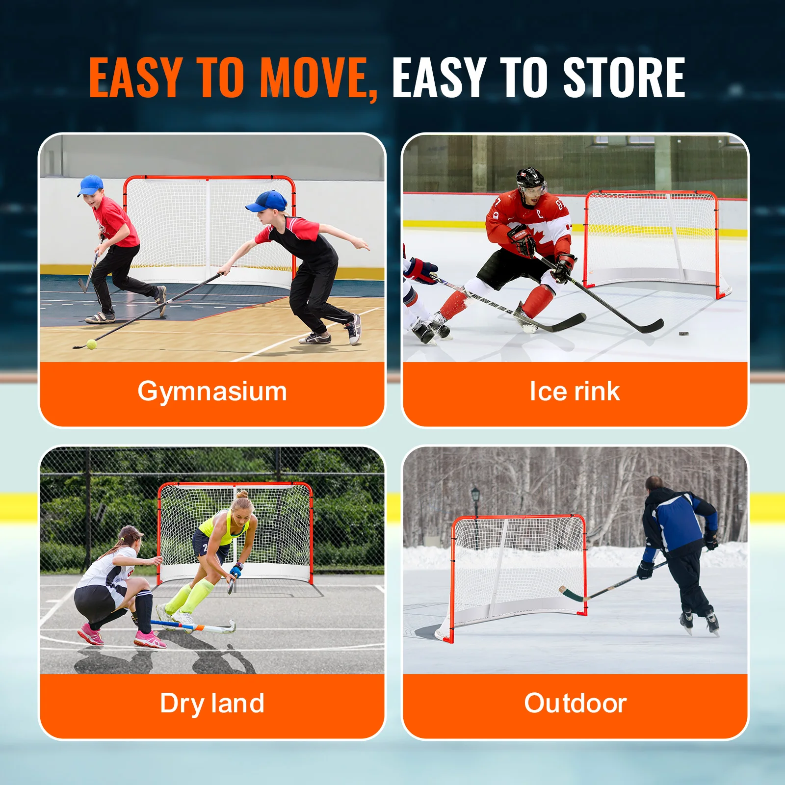 VEVOR Street Hockey Net Indoor Outdoor Steel Hockey Goal Official Regulation Training Goal Set Portable Goal