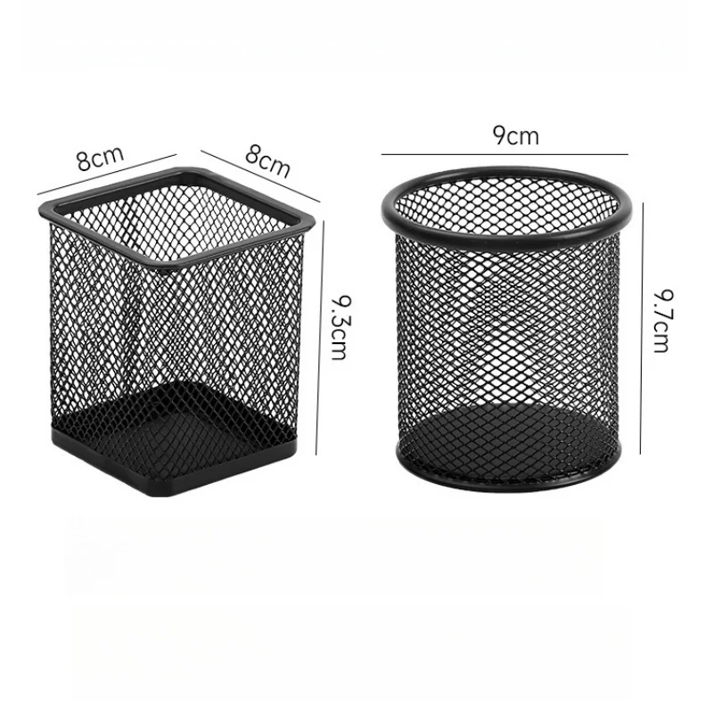 1pc Pen Holder Office Desktop Metal Mesh Square Round Pencil Holder Pen Storage Box Pot Makeup Brush Box Durable Pencil Case