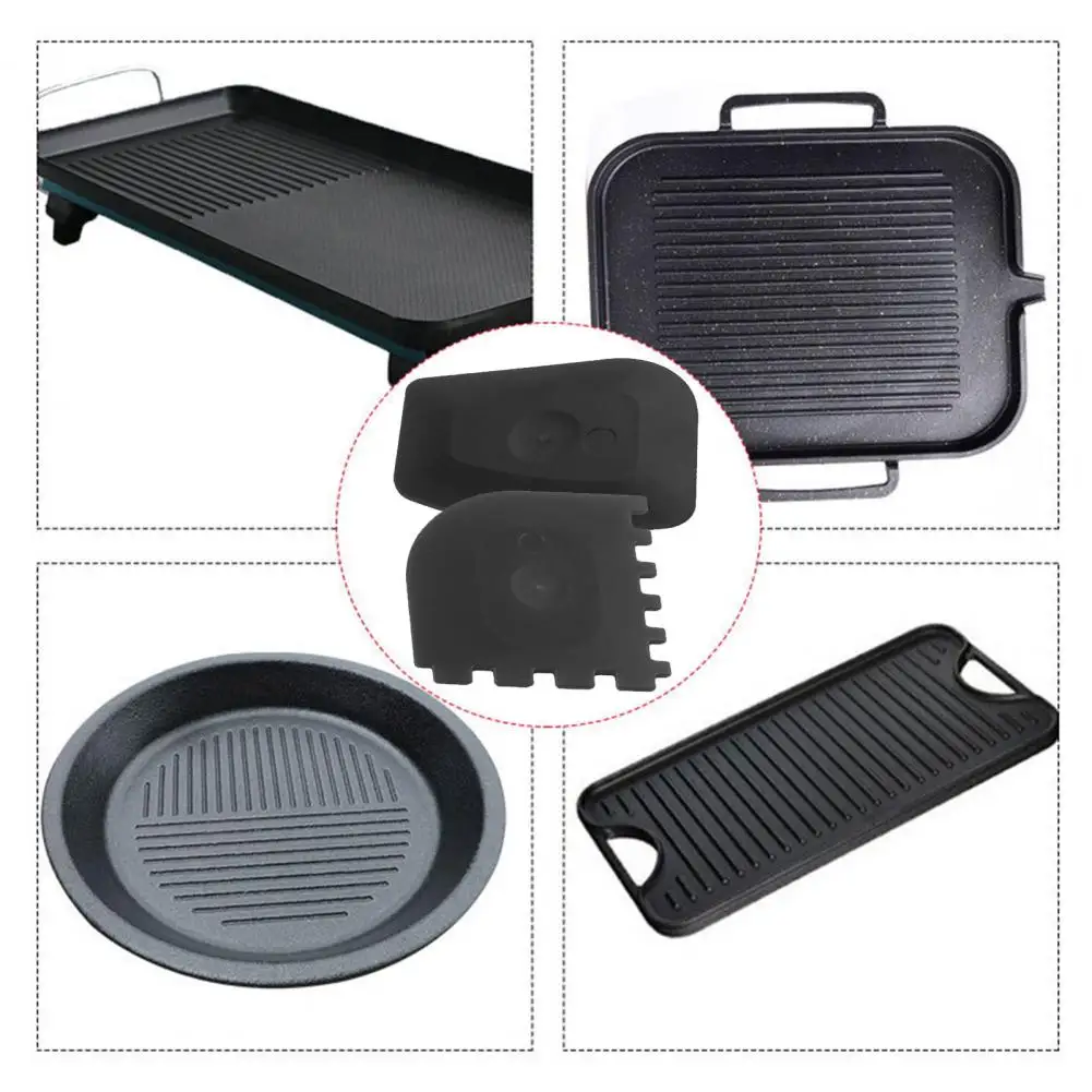 2Pcs Pan Scraper Convenient Wear-resistant Comfortable Grip Non-slip Grill Pan Cleaning Scraper Set Home Supplies