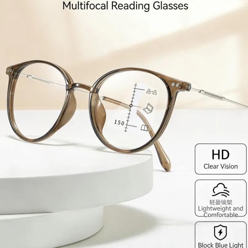 Auto-Adjusting Multifocal Reading Glasses with Clear Black Frames