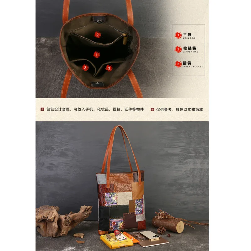 MOTAORA Vintage Handmade Random Patchwork Bags For Women 2024 New Leather Tote Bags Luxury Designer Handbags Large Women's Bag