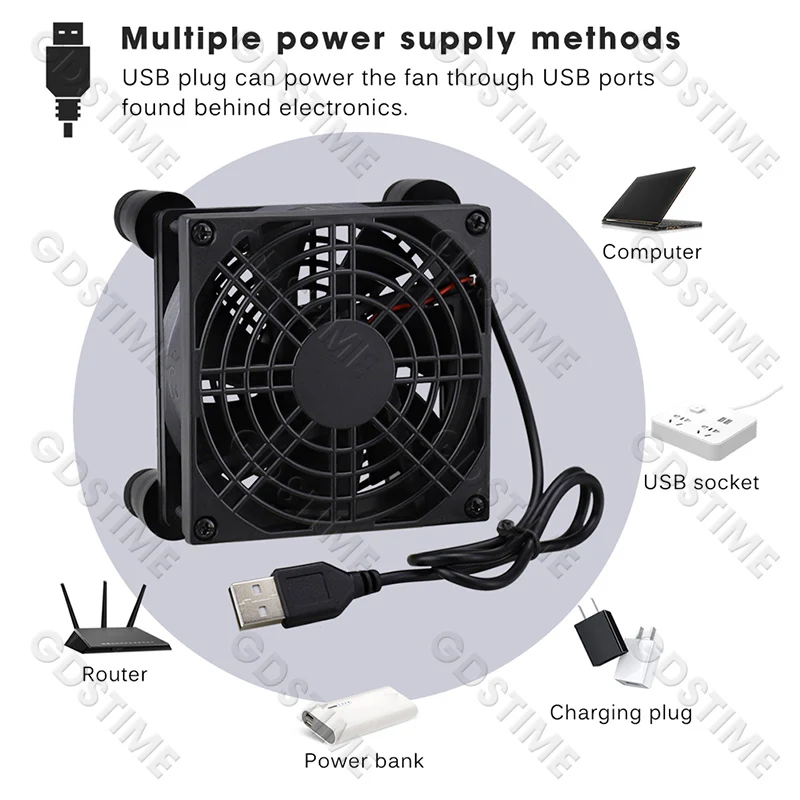 Gdstime USB 팬 120MM DIY 라우터 팬 92/80MM 쿨링 팬 PC 팬 DC 5V 14CM TV 박스 라디에이터 WIFI 히트싱크 스탠드 미니 호스트 브래킷