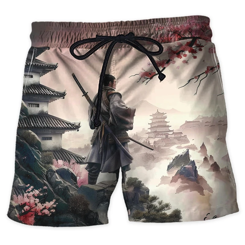 

Japanese Samurai Beach Shorts Harajuku Fashion Short Pants For Men Hawaiian Trunks Warrior Trousers Knight Ghost Boardshorts