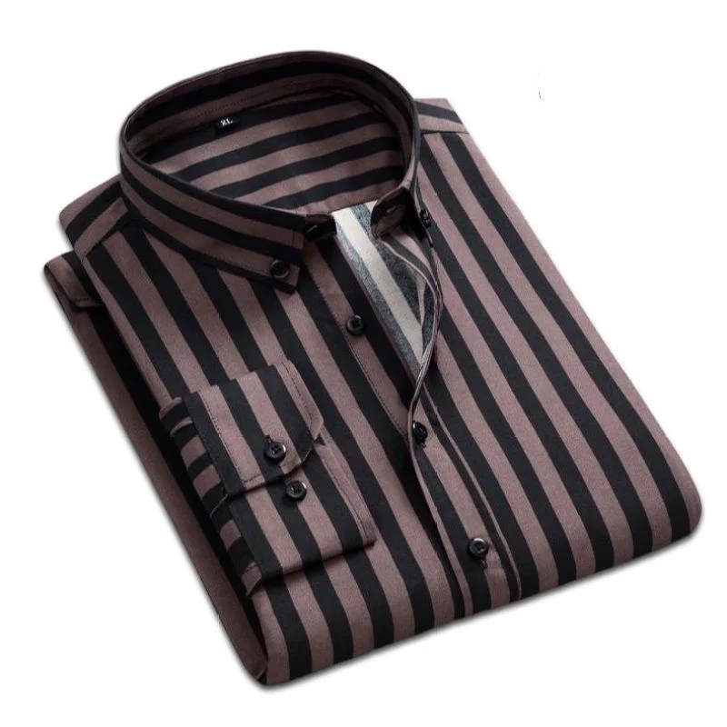 2024 Spring and Autumn Fashion Trend Casual Business Minimalist Buckle Neck Stripe Print Slim Fit Oversize Long Sleeved Shirt