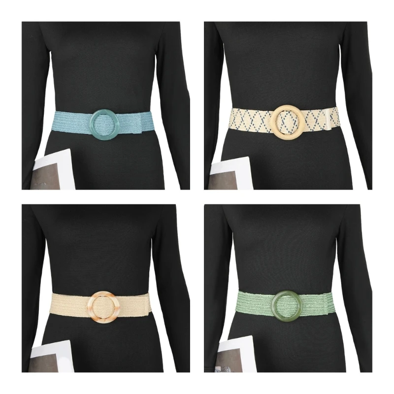 

Braided Women Belt Vintage Wide Bohemian Belts Designer Colorful Buckle Decorative Women Straw Weaving Waist Belt