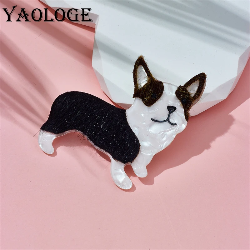 

YAOLOGE Acrylic Cartoon Black White Dog Brooches For Unisex Kids Pins Badge Accessory Charm Lovely Christmas Gifts Jewelry Брошь