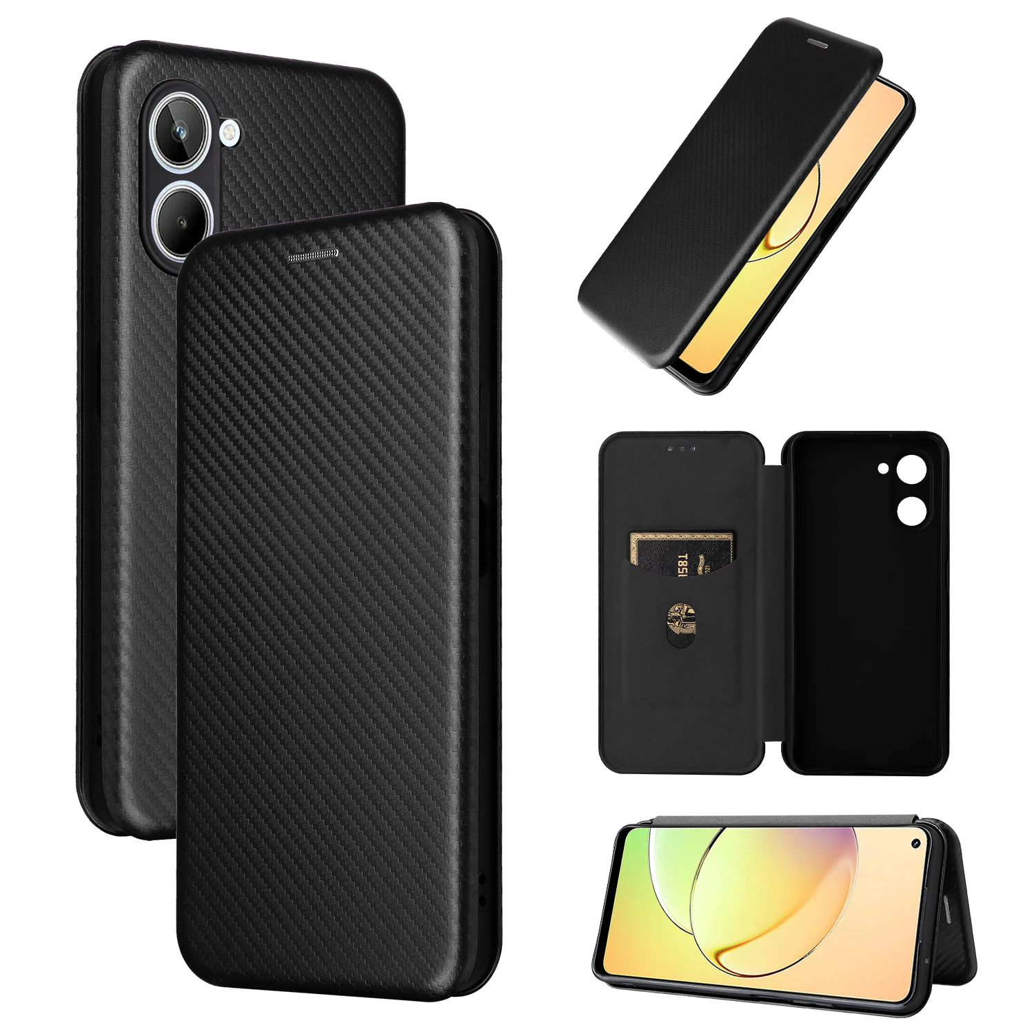 For Realme10 4G Case Carbon Fiber Flip Leather Case For OPPO Realme 10 Pro Plus Cover Realmi 10 Pro + RMX3630