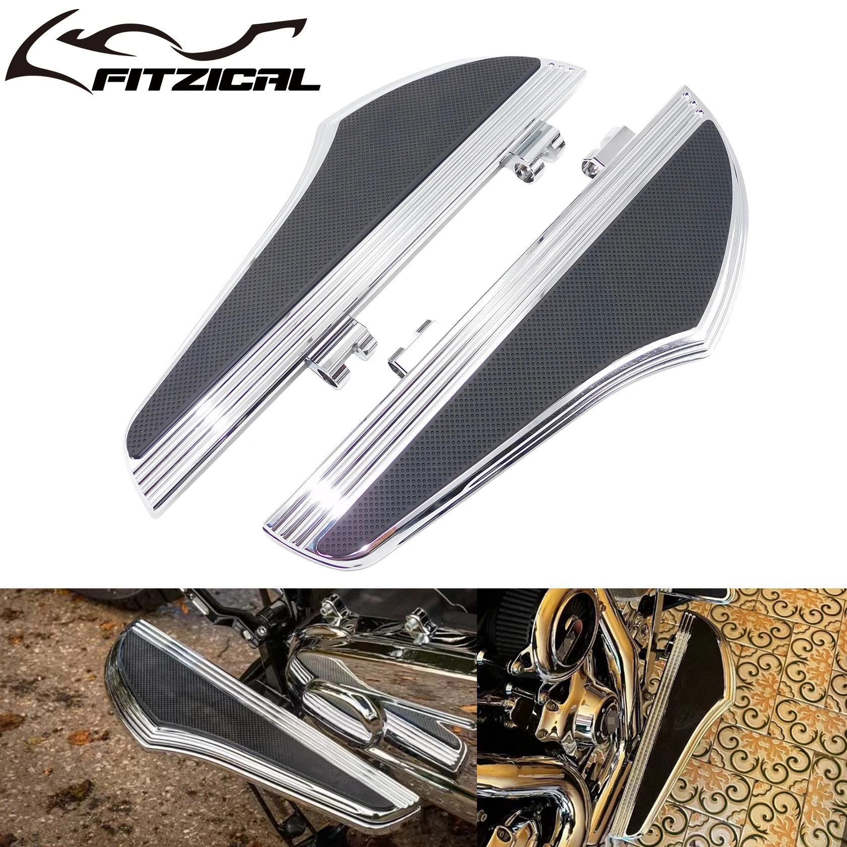 MotorcycleDefianceNonSlipFrontRiderFloorboardsChromeForHarley