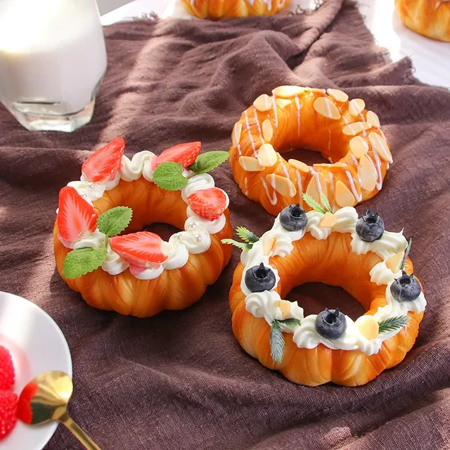 Fake Fruit Cake Donut Bread Artificial Food Model Simulation Baking Store Photography Props Ornaments Home Decor Decorations 1