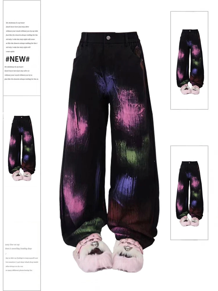 

Женские черные готические свободные брюки Y2k в стиле Харадзюку, джинсовые брюки в японском стиле 1920-х годов, Широкие джинсовые брюки, винтажная одежда на поясе