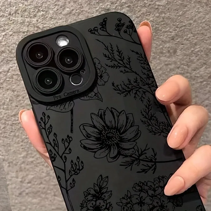 Elegant Black Flower Pattern Phone Case-Cover