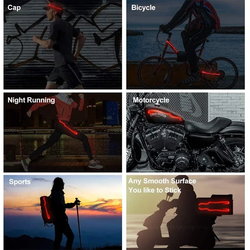 Waterproof Motorcycle Bike Helmet LED Cold Light Strip EL Sticker 4 Flashing Warning Lights Night Riding Helmet Kit Accessories