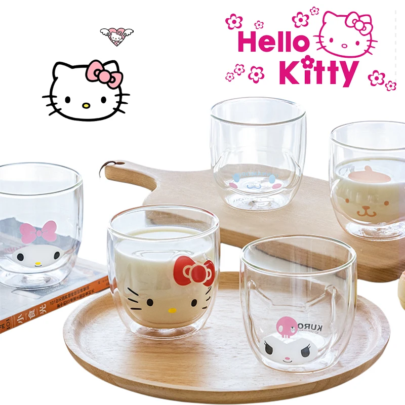 Hello Kitty Clear Double-layer Coffee Beer Mug Double Glass Cup