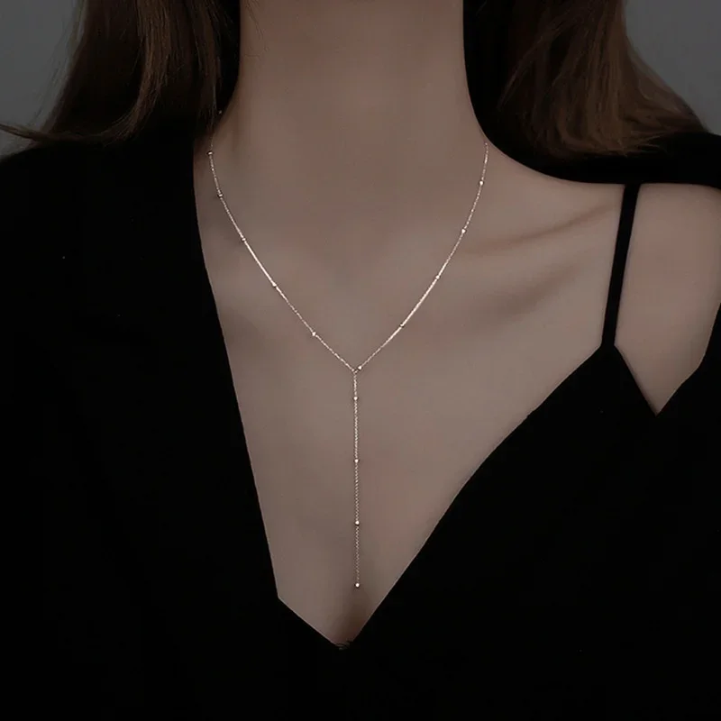 

Women Clavicle Chain Long Necklaces Round Bead Tassel Necklace Wedding Gift