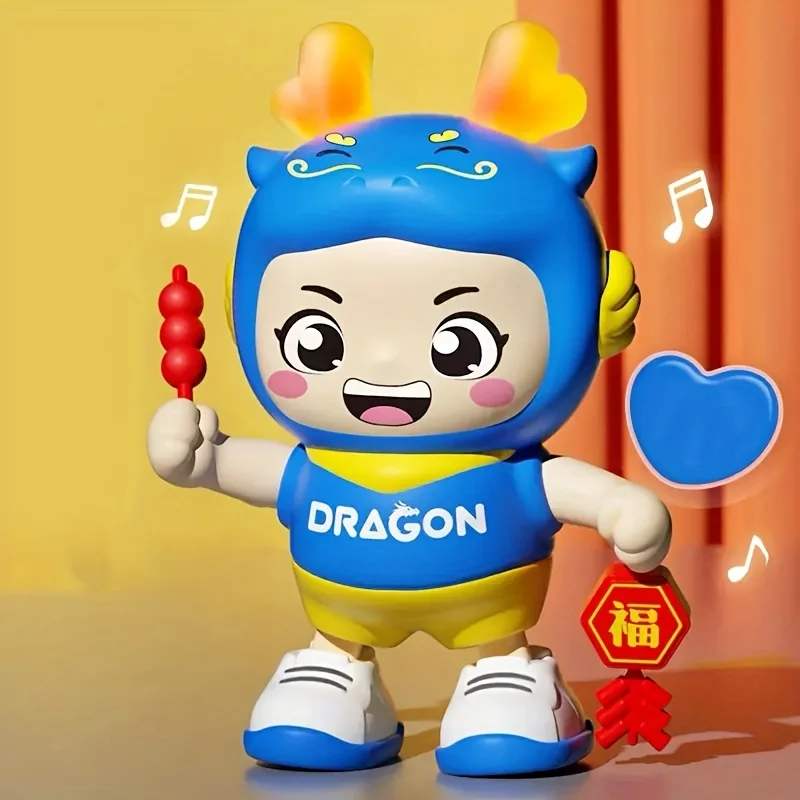 라이트와 음악이 있는 애니메이션 드래곤 장난감, 중국 십이지신 마스코트, 축제 장식, 어린이 파티 소품, 빨강/파랑