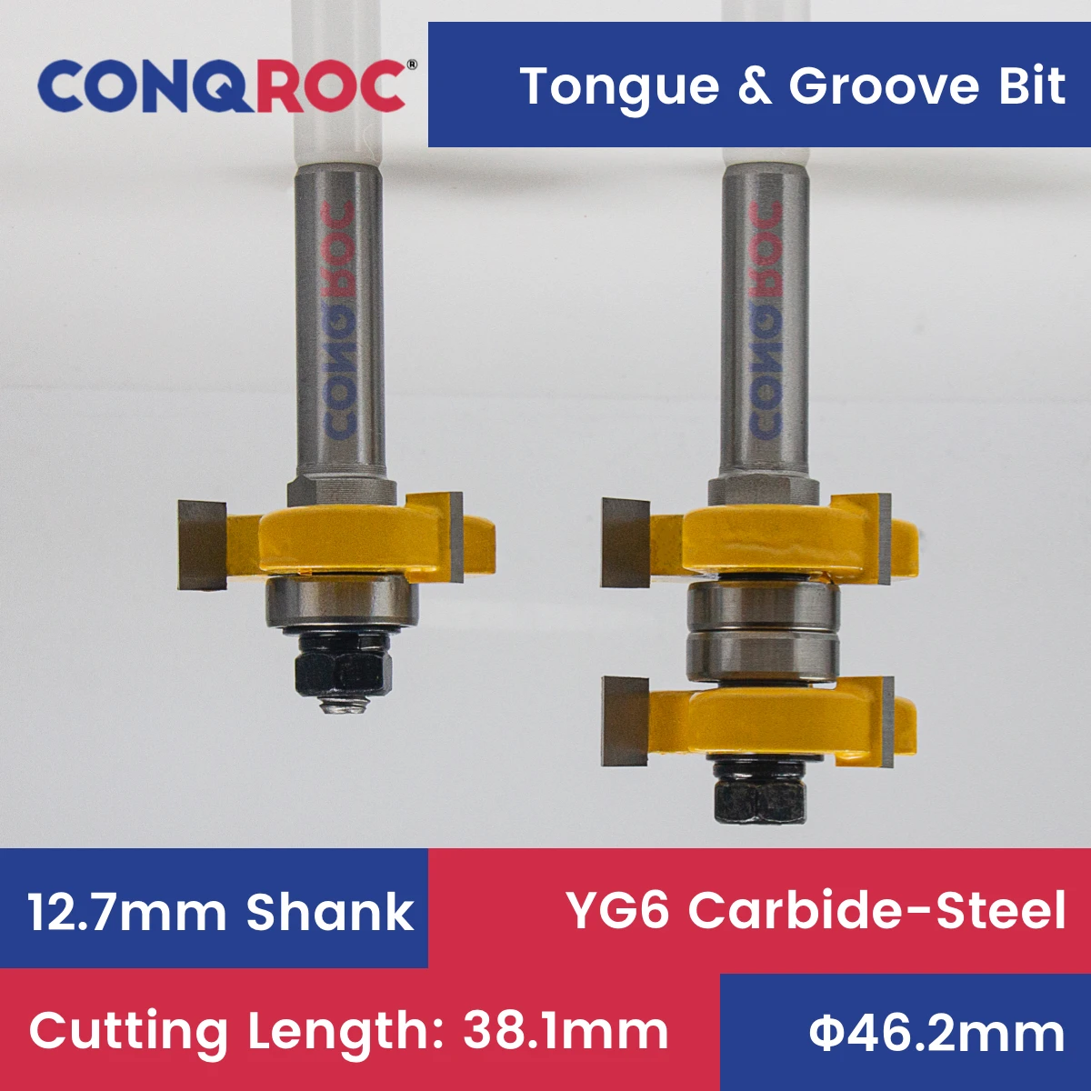 

1/2" (12.7mm) Shank Tongue and Groove Router Bits Set for Material-Thickness-38.1mm(1-1/2") Woodworking Milling Cutters Kit
