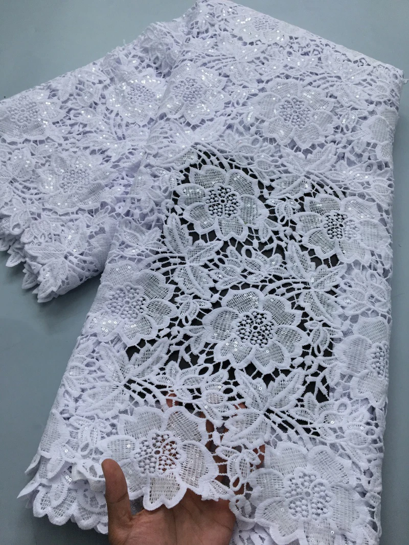 Water Soluble Lace Fabric Sequins Nigerian Guipure Cord Lace Fabric African Women Wedding Dresses diy 2.5yard4197