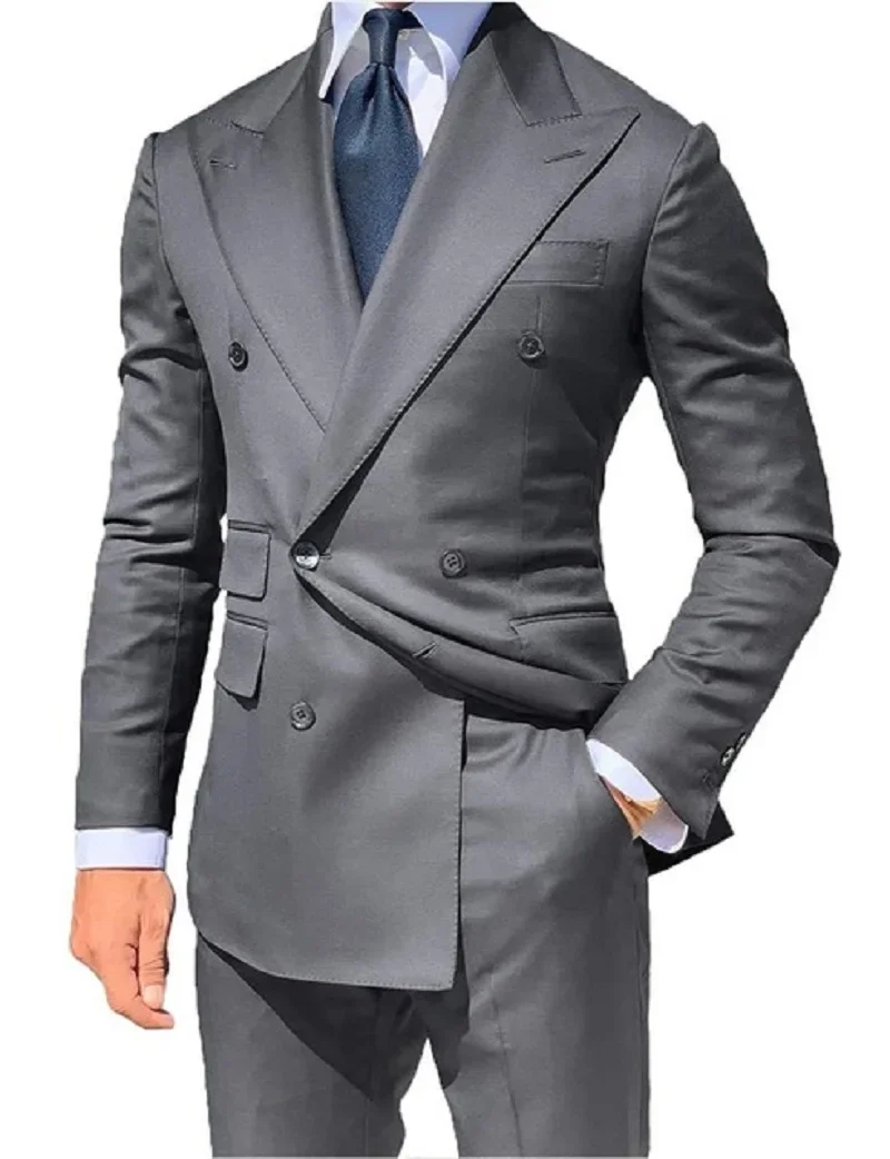 Classic Style Double Breasted Red Groom Tuxedos Peak Lapel Groomsmen Men Blazers Suit (Jacket+Pants)
