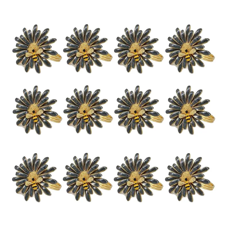 

12Pcs Hotel Tableware Bee Flower Napkin Buckle Ring Chinese Alloy Daisy Promotion