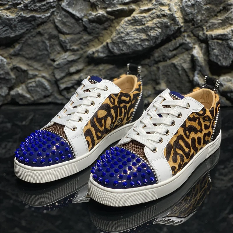 

Top Luxury Designer Red Bottoms Shoes For Men's Wedding Evening Loafers Fashion Women's Dress Leopard Print Style City Sneakers