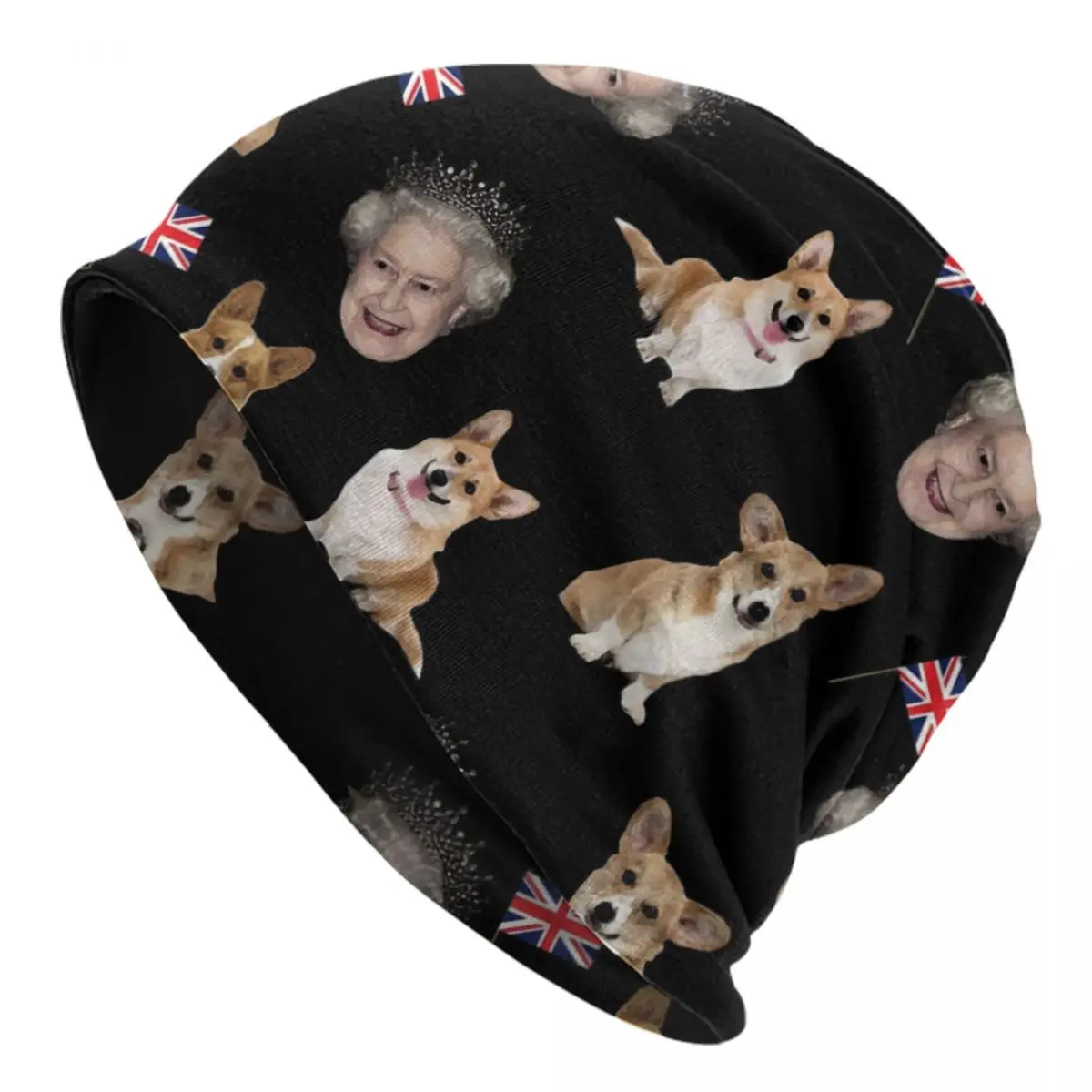 

Queen Elizabeth And Corgis Pattern Skullies Beanies Caps For Men Women Unisex Hip Hop Winter Warm Knit Hat Adult Bonnet Hats