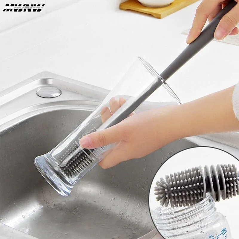 

1PCS Silicone Milk Bottle Brush Cup Scrubber Glass Cleaner Long Handle Drink Bottle Vase Clean Brush Kitchen Cleaning Tool