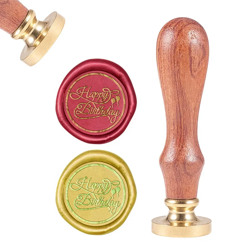 

1PC DIY Scrapbook Brass Wax Seal Stamp and Wood Handle Sets Word Happy Birthday Golden 8.9x2.5cm Stamps: 25x14.5mm