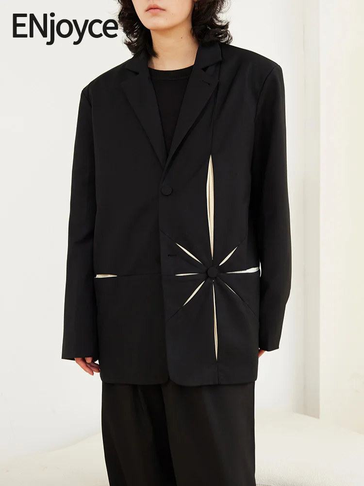 

Женский блейзер в стиле Диабло Ямамото ENjoyce, винтажный Блейзер темно-синего цвета, свободный пиджак с отложным воротником, весна 2024