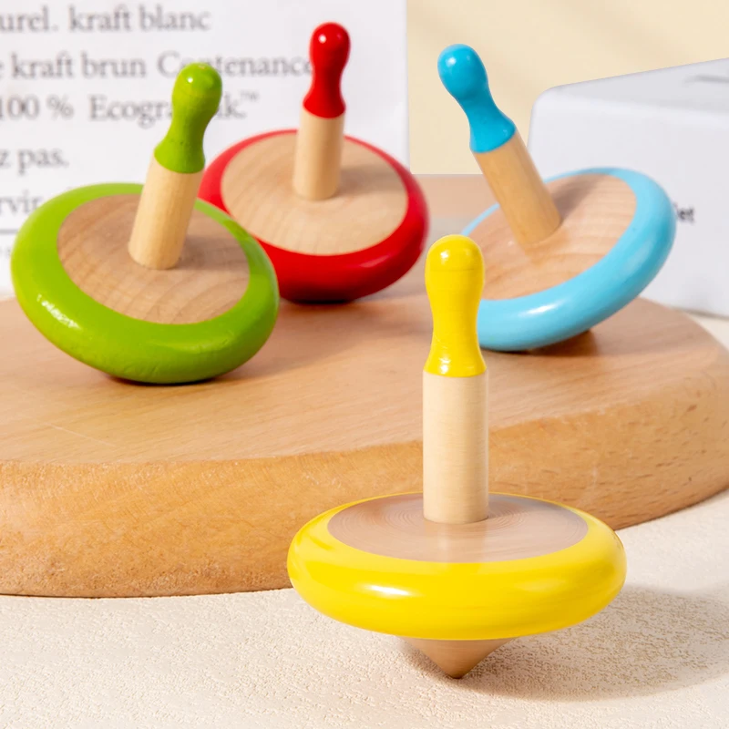 Wooden Spinning Top Toy Sets Colorful Rotating Gyro Toy for Children Early Education Birthday Party Gifts Desktop Spinning Top - 5