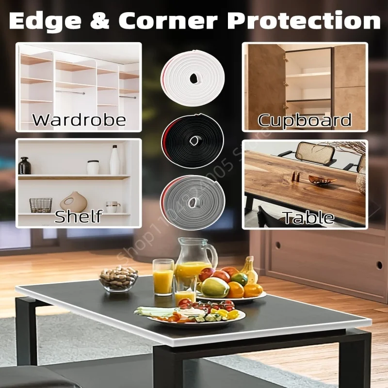 5M U-Shape Edge Banding Strip Self-Adhesive Flexible TPE Rubber Furniture Corner Guards Wood Cabinet Edging Repair Protector