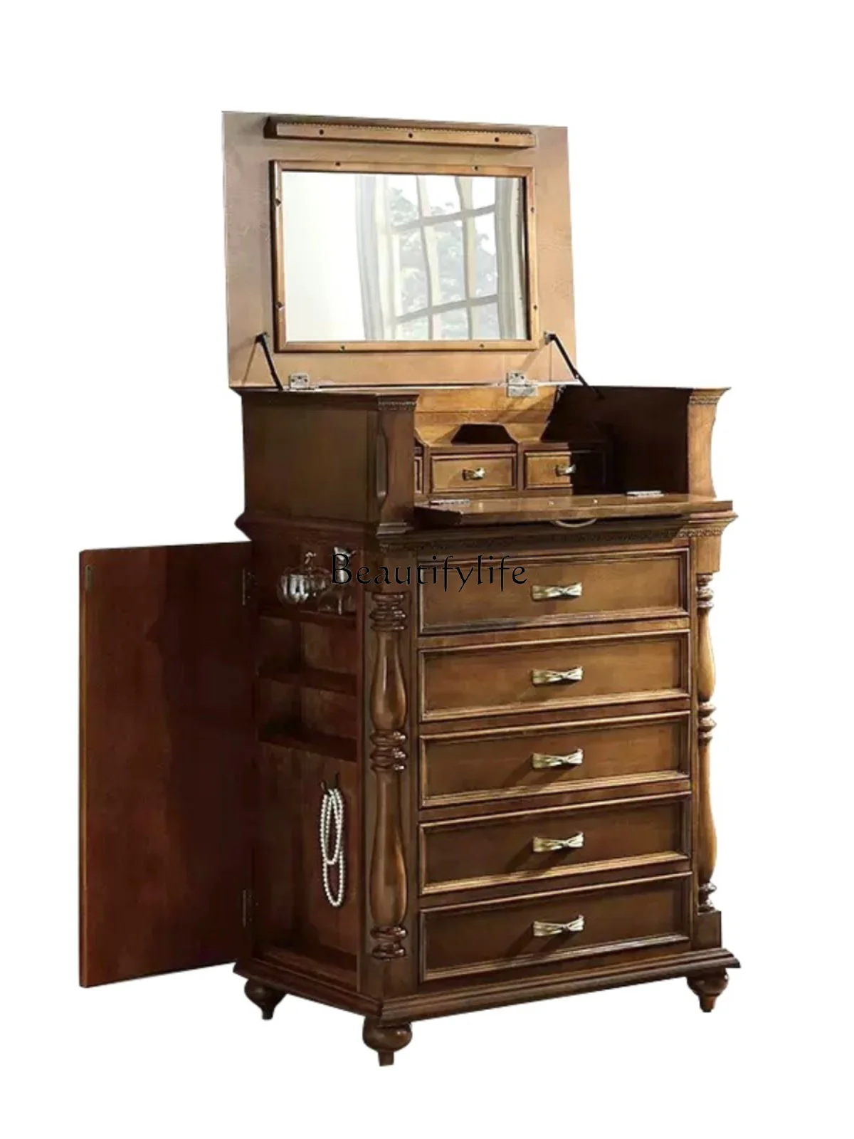 

American New Arrival Rubber Wood High Quality Country Style Small Apartment Boutique Five Bucket Locker