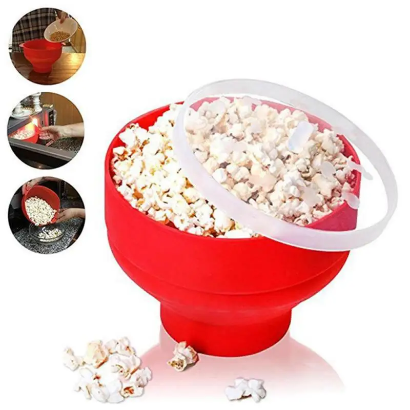 Ciotola Per Popcorn In Silicone Creativo Pieghevole Per La Casa Macchina Per Popcorn Per Microonde Con Coperchio Secchio Per Popcorn Da Forno