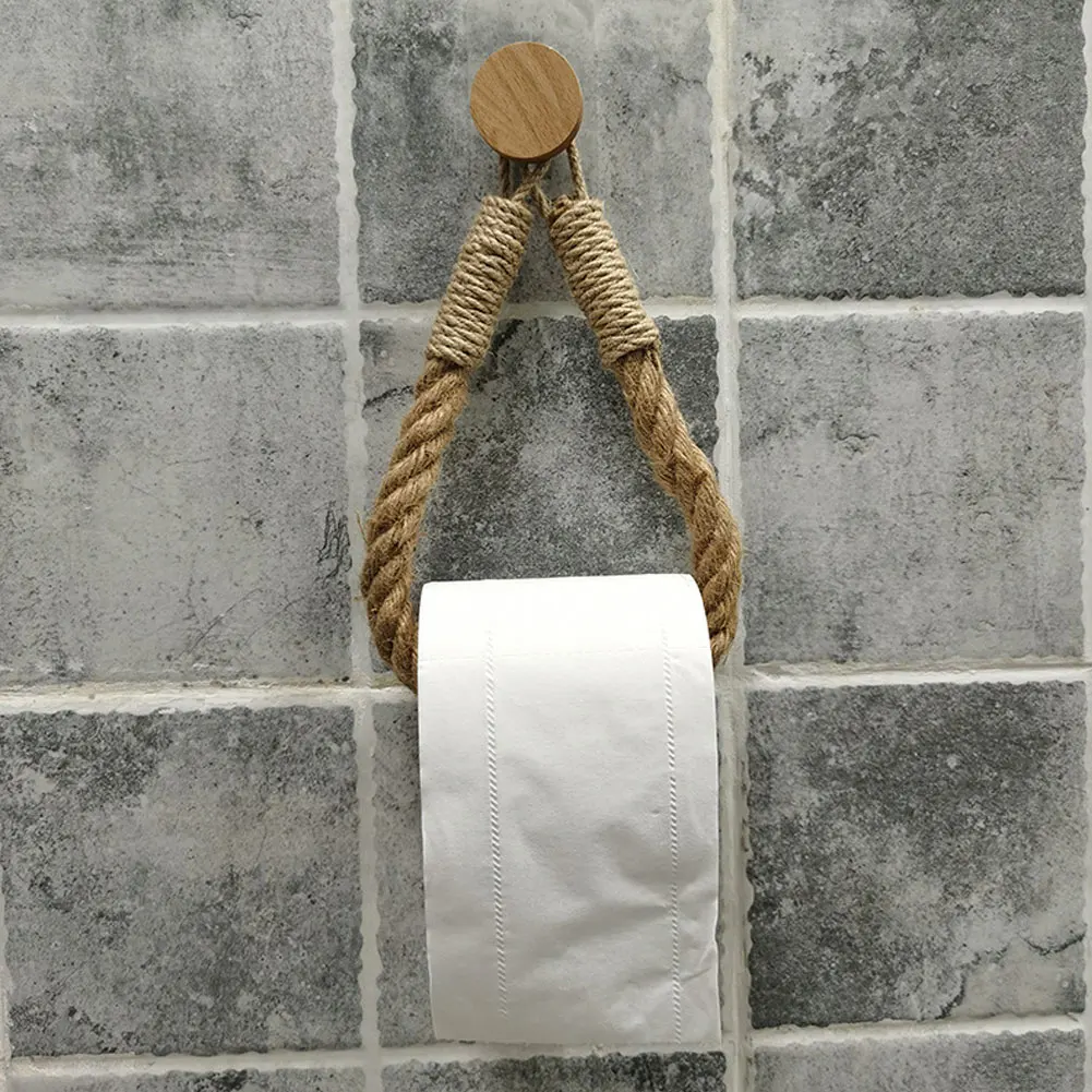 Vintage Towel Hanging Rope Toilet Paper Holder Home Hotel Bathroom Decoration Storage Rack Suction Cup Wall Mounted Movable