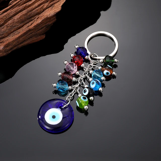 Silver car keychain, alloy car charm with blue eye bead key ring, car key  holder with blue eye bead, mens' car key ring, mens accessories