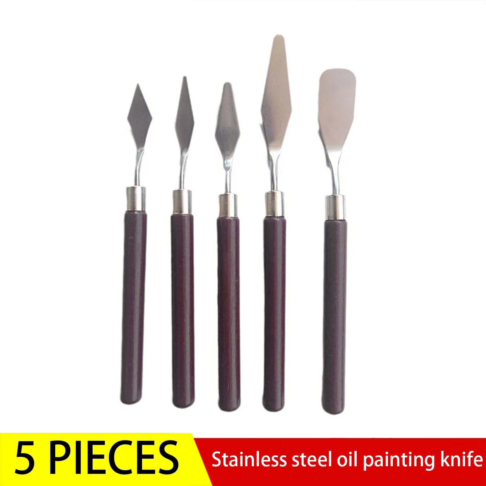 5pcs 아트 오일 페인팅 스크레이퍼 페인트 스크레이퍼 나무 손잡이 팔레트 나이프 세트 구아슈 유화 학습자용
