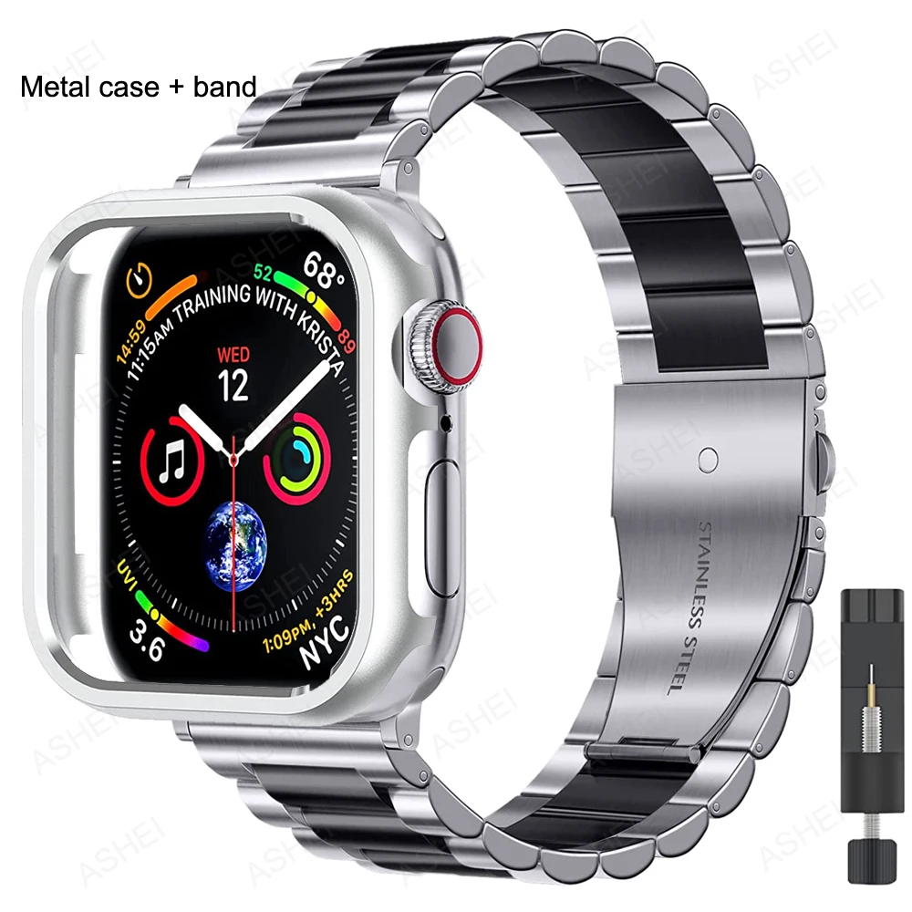

2 набора, металлический бампер для apple watch band + чехол series 7/6/5/4/SE 44 мм 45 мм 40 мм 41 мм iwatch 3 42 мм 38 мм, чехол для браслета