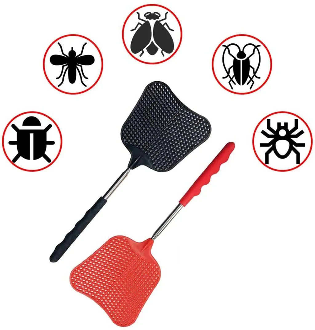 2PCS Telescopic Design Fly Swatters Non-slip Handle Durable Plastic Heavy Duty Flyswatter Summer Fly Swatters Insect Traps