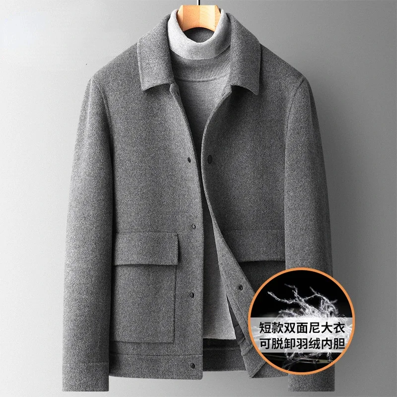 

100% Wool Coats for Men Autumn Winter Men's Jackets Casual Detachable Down Liner Warm Mens Coat Abrigos Hombre