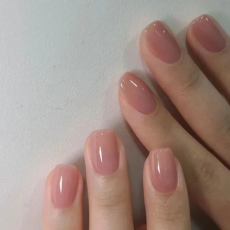 24Pcs Ballerina False Nails with Jelly Glue Short Nail Beauty Tool Press on Fake Nails Full Cover Artificial Nails Tips Manicure