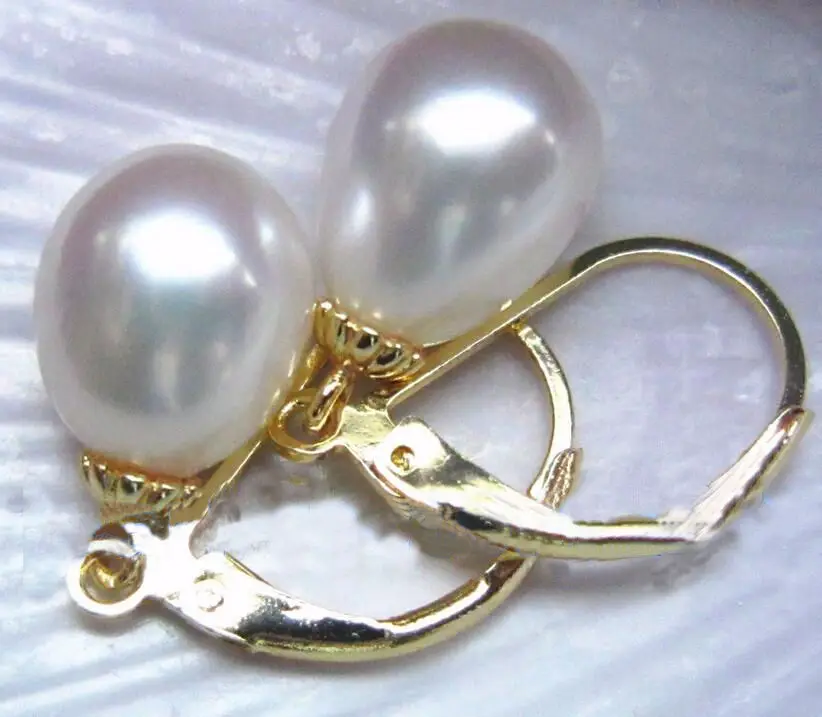 Charming 9-12mm South Sea WHITE Pearl Earrings 14K