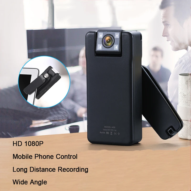 

A50 1080P Mini Digital Camera WIFI Remote Control 150 Degrees Wide Angle Rotation Lens Bodycam Sports DV with Rotating Back Clip