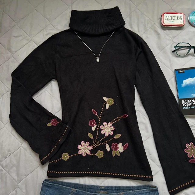 Harajuku pull à col roulé chic mode rétro Y2K esthétique style de rue punk grunge motif floral tous les jours streetwear pour femmes 1