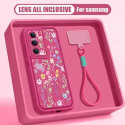 Vibrant Floral Print Phone Case with Lanyard Cover - Galaxy S23 Ultra (B470 Hot Pink)