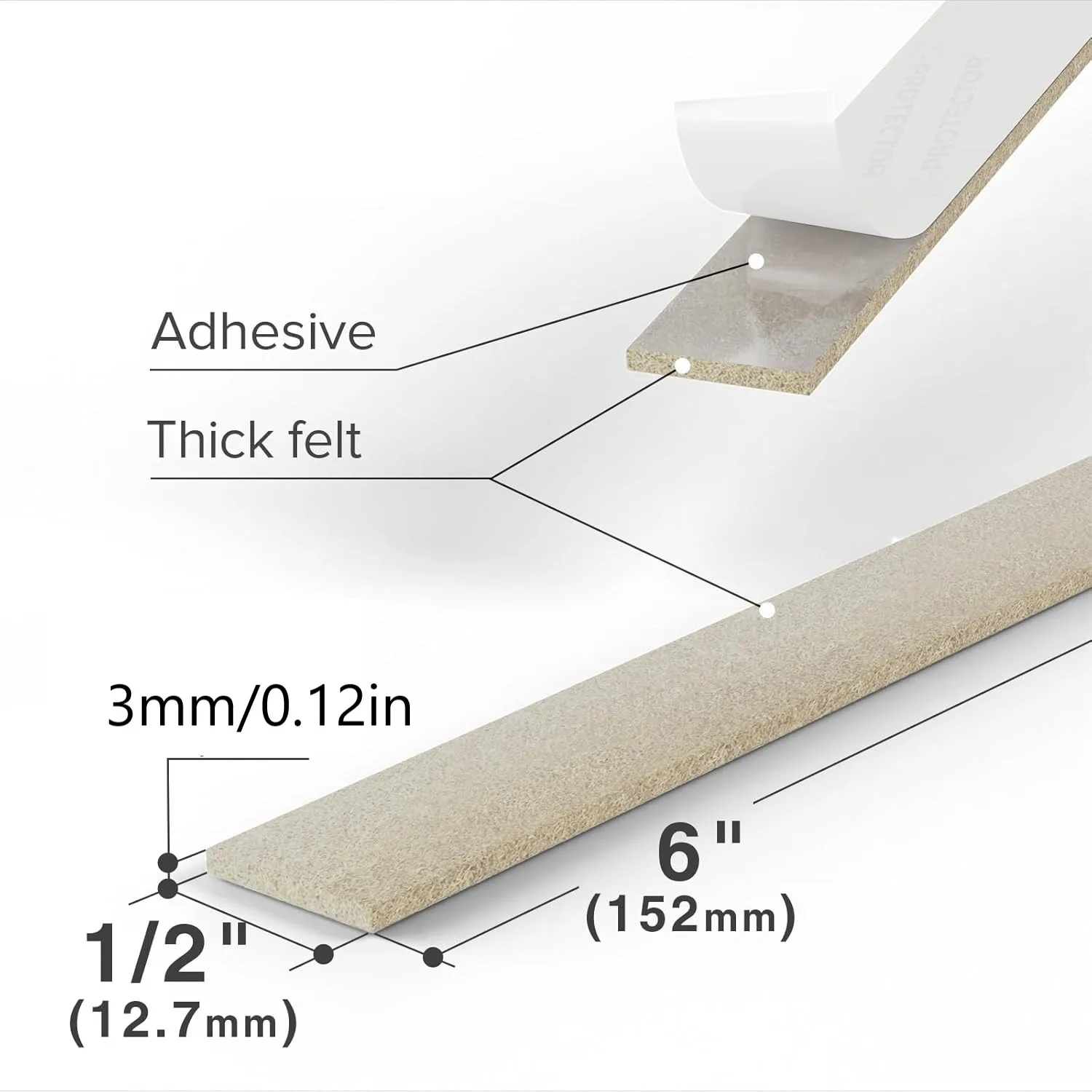 20Pcs 6x 1/2" Felt Strips with Adhesive Backing for Furniture - Felt Furniture Pads for Hardwood Floors 2