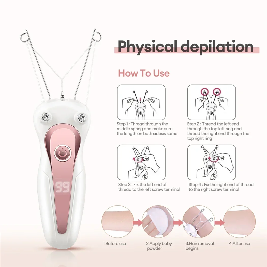 Mini Electric Cotton Thread Epilator For Women USB Rechargeable Female Facial Body Leg Mini Hair Remover Depilation LCD Display 5