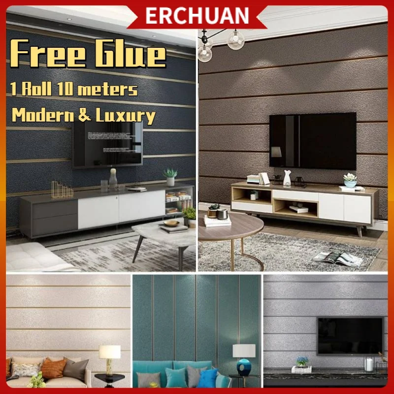 

Free Glue Lxury Suede Wallpaper 3D Thickened Striped Design Bedroom Livingroom Wall Sticker Rolls For Tv Walls Home Room Decor