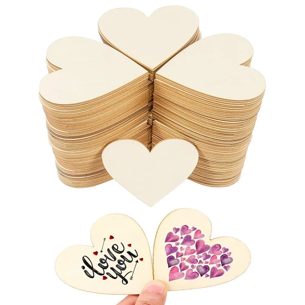 1-10CM Unfinished Wooden Hearts Blank Wood Slices DIY Crafts Wooden Circle  Discs for Christmas Painting