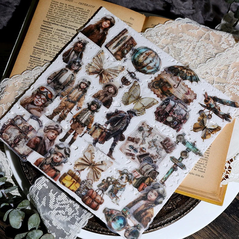 Retro Steam Age Travel Stickers 56 Pieces Transparent Butterfly Paper Doll Girl Stickers Handmade Scrapbooking Material decorative stickers self adhesive stickers stationery stickers paper stickers adhesive stickers butterfly stickers diy scrapbooking accessories