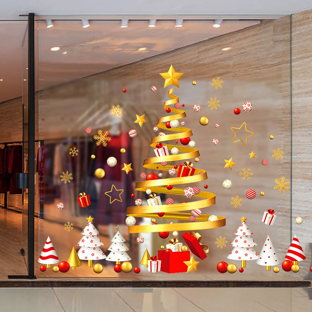 Christmas Tree Window Sticker Wall Decal Merry Christmas New Year Holiday Decorations for Home